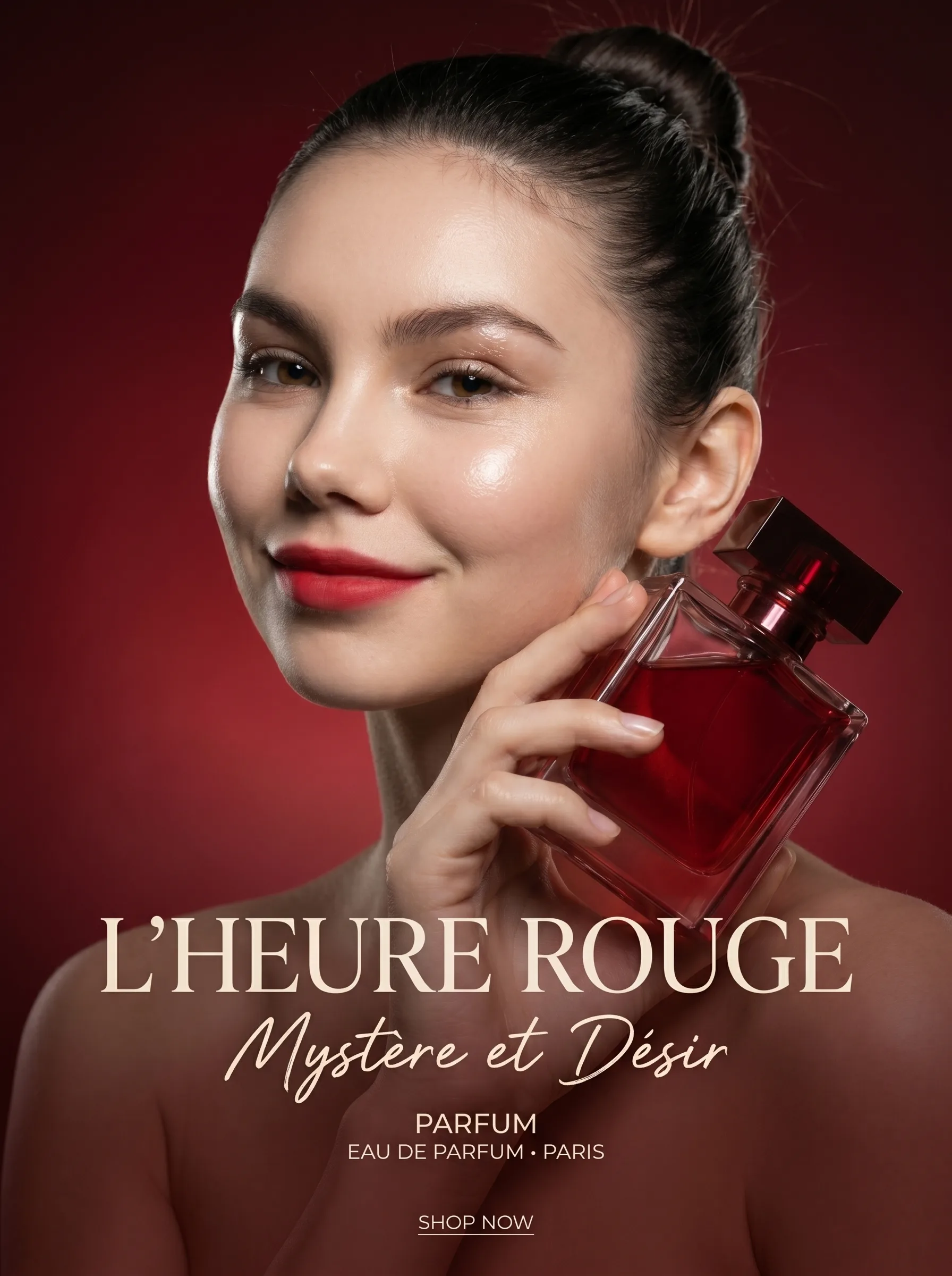 Anuncio de perfume de lujo con estética refinada